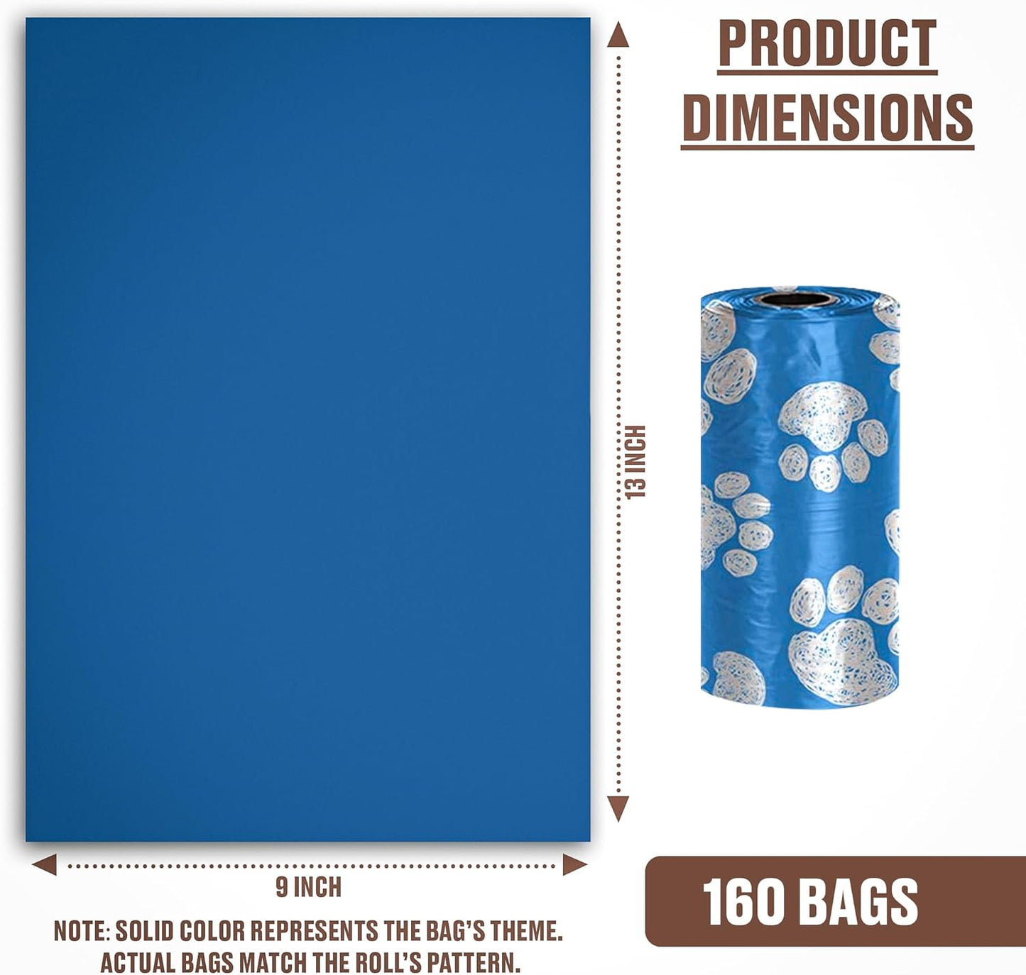 Ecofriendly Dog Poop Bags Rolls - 160 Count Unscented Poop Bags for Dogs - Leakproof, Extra Thick, 8 Dog Waste Bags Refill Rolls - Blue Doggie Poop Bags - Fits All Dispenser