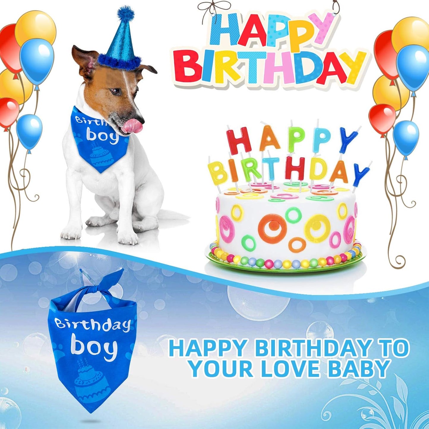 Dog Birthday Bandana Boy, Dog Birthday Party Supplies for Small, Medium, Large Dogs Puppy Birthday (Blue-Bandana)
