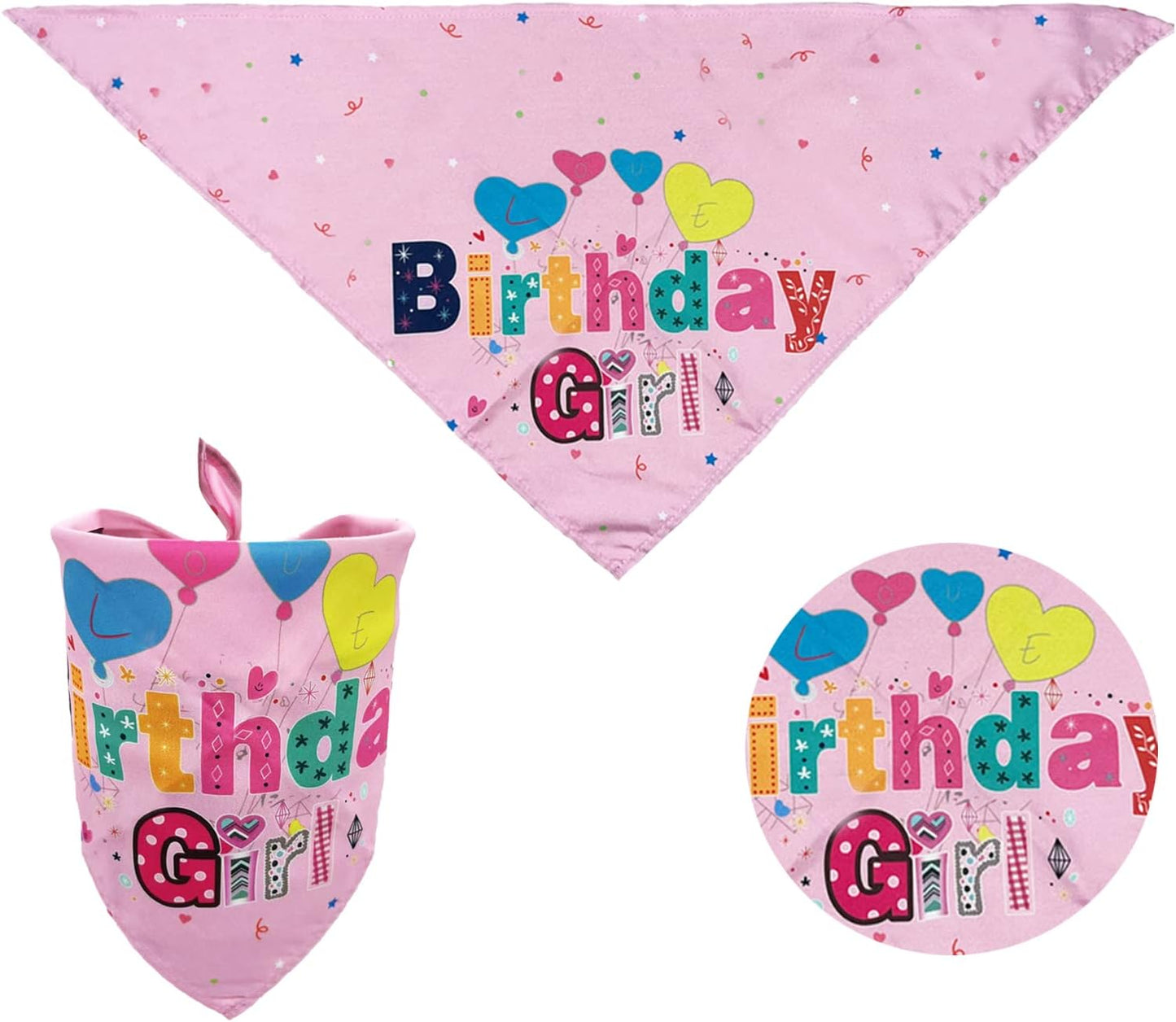 Dog Birthday Bandana Hat Scarf Set, Dog Birthday Party Supplies Dog Bandana Hat with Numbers Scarfs Happy Birthday Banner with Cute Dog Bow Tie Collar Boy Girl Puppy Birthday Hat Scarf for Dog (Pink)