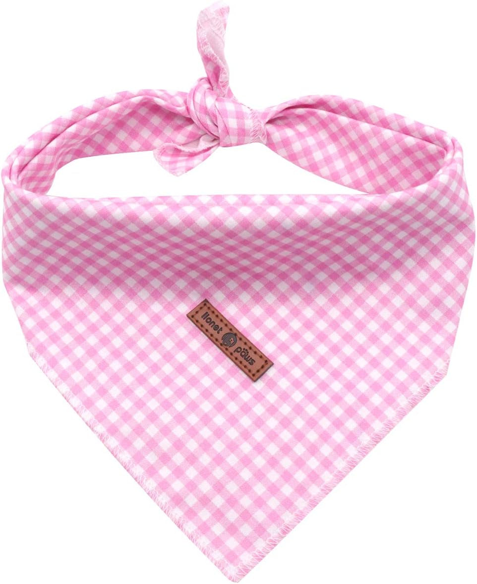 Dog Bandana Washable Cotton Handkerchief Scarf Triangle Bandana for Small Medium Large Dogs Pink Grid