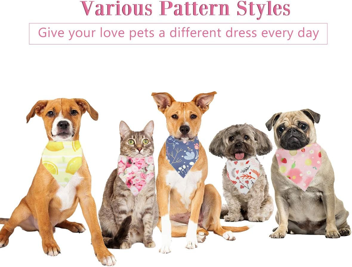 Dog Bandanas 5PCS Birthday Gift Washable Dog Bib Kerchief Scarf Adjustable Accessories Plaid Flowers Printing Triangle Bibs for Girl or Boy Small Medium Large Dogs Puppy Cat (Flower Style)