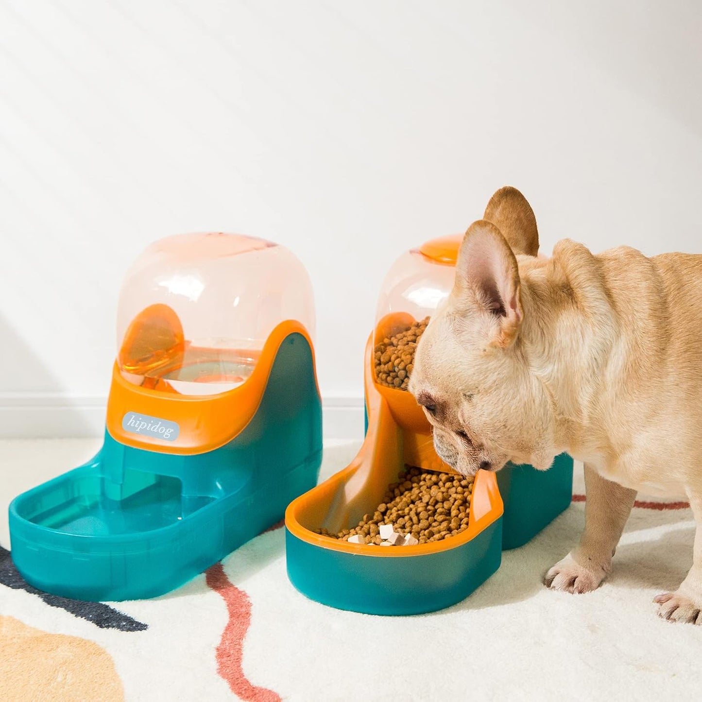 Dogs Cats Automatic Feeder,Small Medium Big Animals Automatic Pet Feeder Set Pet Automatic Water Dispenser and Food Bowl Set,3.8L (Orange and Green)