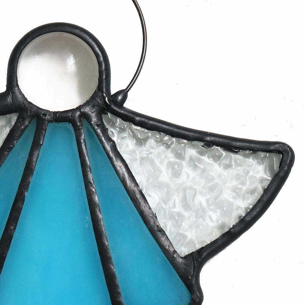 Angel Ornament Stained Glass Angel Stained Glass Window Hangings Ornament Holiday Decor Memorial Remembrance Sympathy Gifts,Angel Gifts for Women(Blue) 5.5"×3.9"