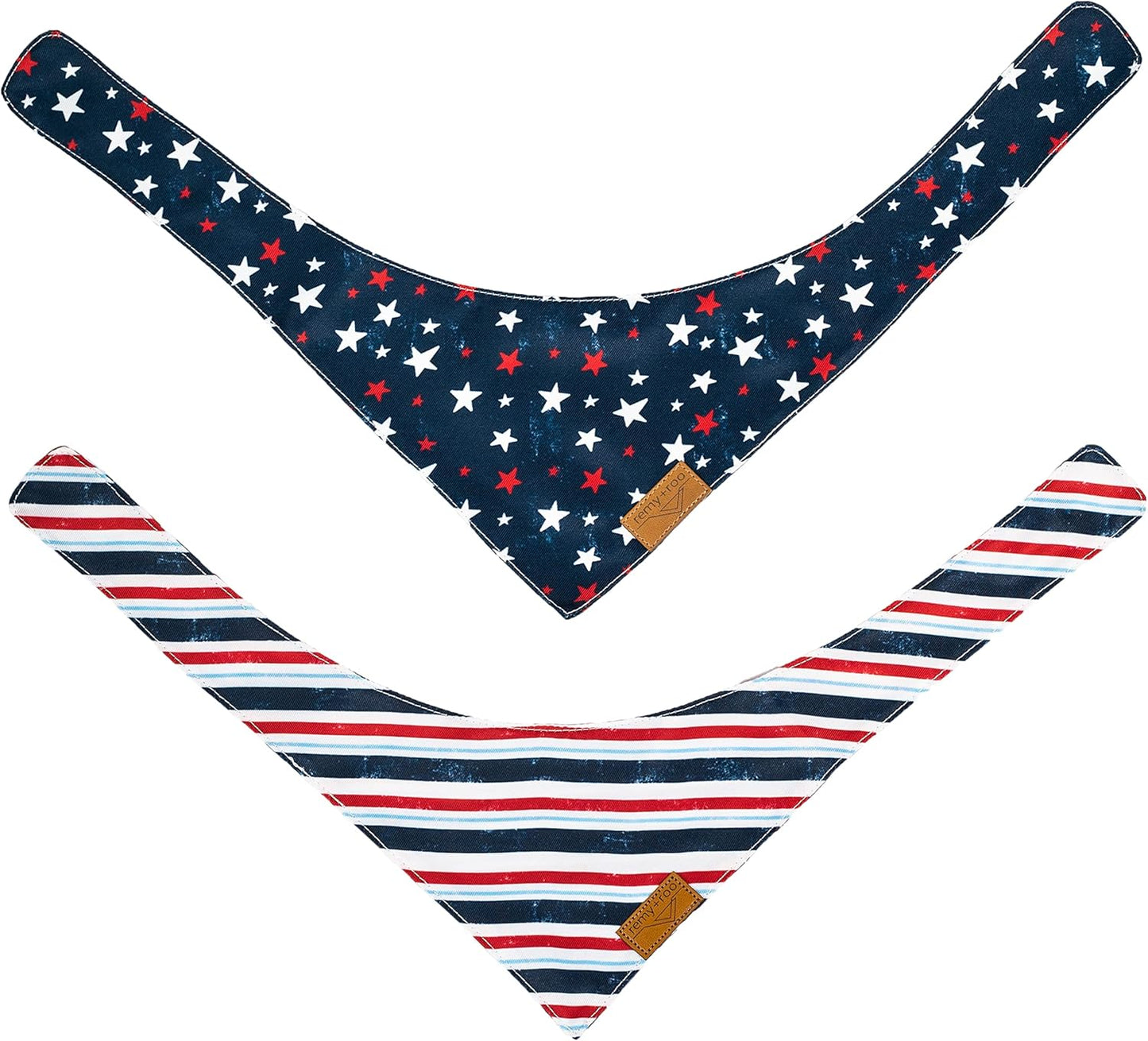Dog Bandanas - 2 Pack | Stars+Stripes Set | Premium Durable Fabric | Unique Shape | Adjustable Fit | Multiple Sizes Offered (XL)