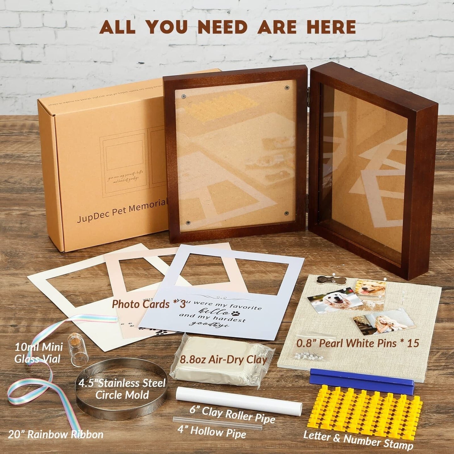 Jupdec Dog Memorial Gifts Pet Shadow Box Wooden Picture Frame with Clay Paw P...