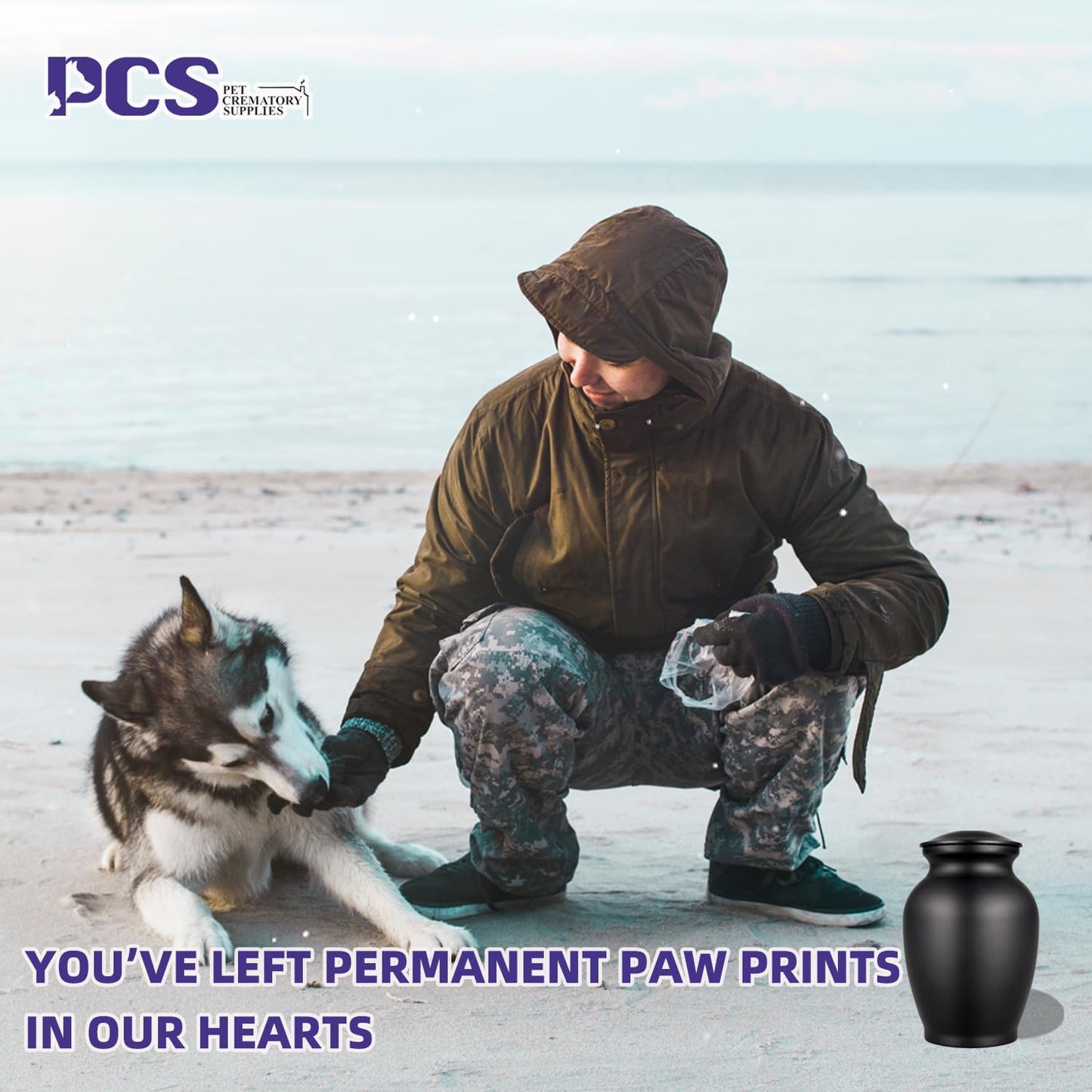 PCS Memorial Pet Cremation Urns for Dogs Ashes, Dog Keepsake Urns for Ashes, Black Pet Urn-Large