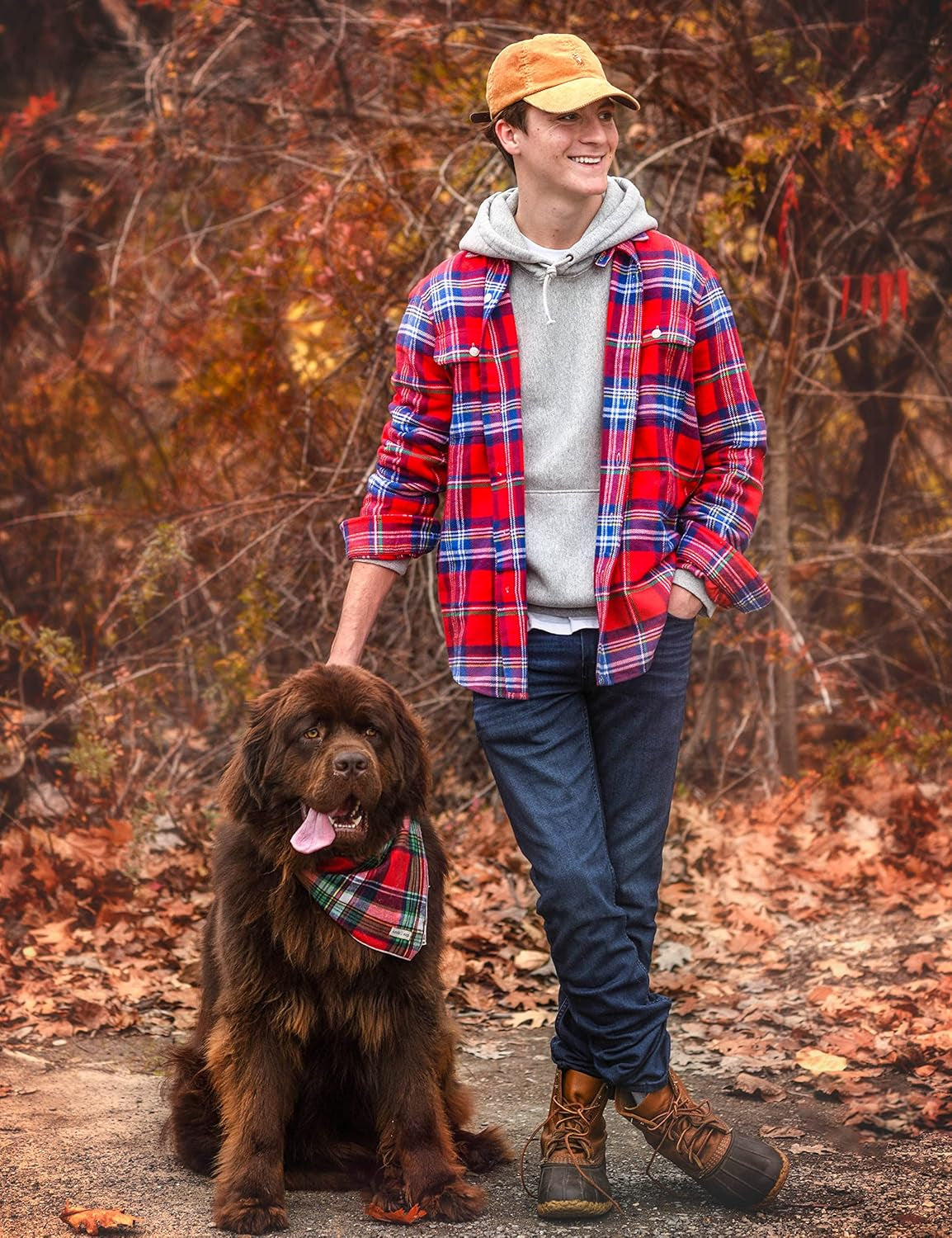 Christmas Dog Bandana in Tartan Plaid - Holiday Cozy Red Flannel Plaid Pet Bandana. Cute Dog Accessory for Fall and Winter for Large Medium and Small Dogs.