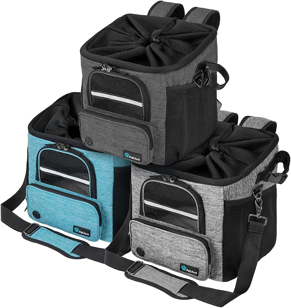 Dog Bike Basket, Soft-Sided Ventilated Dog Bike Carrier Backpack, Dog Pet Bicycle Basket for Bike Handlebar, Small Medium Puppy Cat Kitten Car Booster Seat with Safety Strap (Teal Blue)