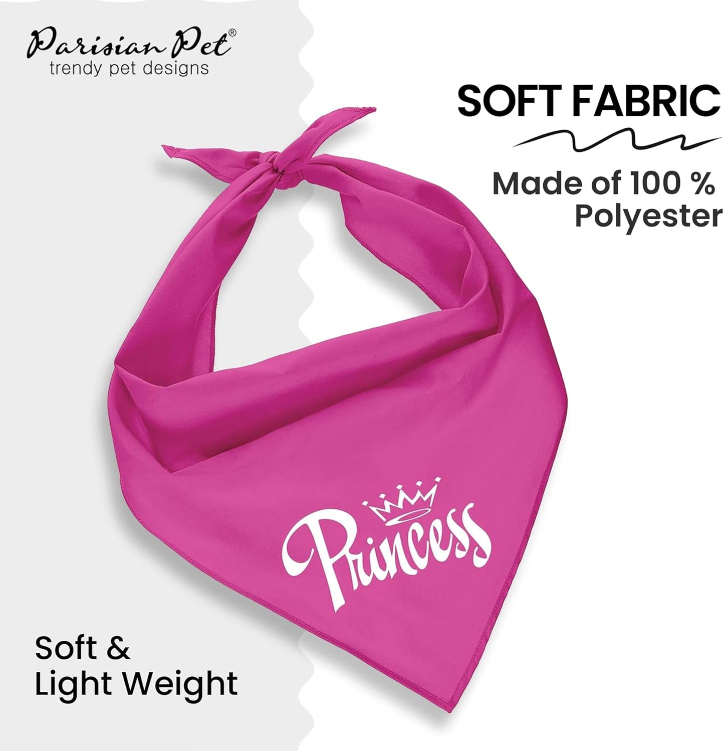 Dog Bandanas with Printed 'Princess' Word - Fashionable Tie-On Adjustable Polyester Dog Scarf for Large Dogs - Washable Triangle Female Dog Bib - Pink Handkerchief for Pets -L