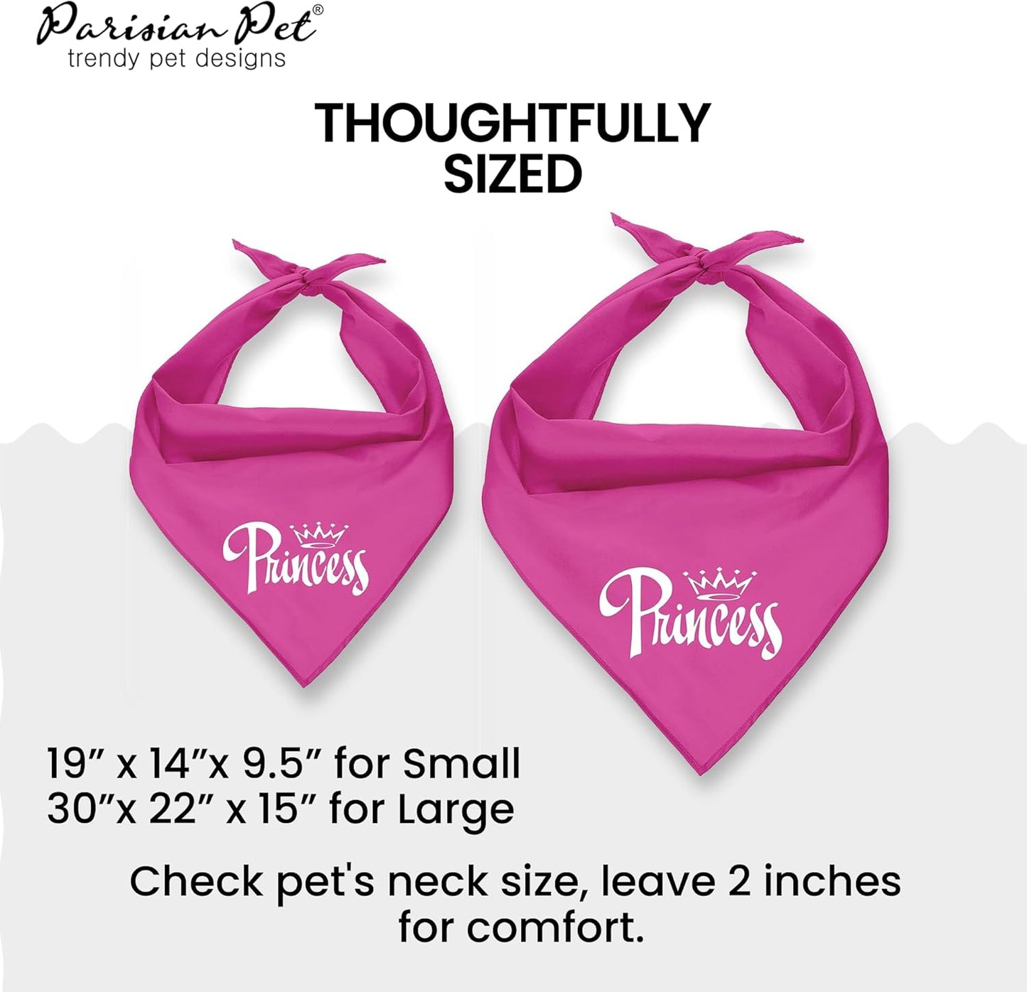 Dog Bandanas with Printed 'Princess' Word - Fashionable Tie-On Adjustable Polyester Dog Scarf for Large Dogs - Washable Triangle Female Dog Bib - Pink Handkerchief for Pets -L