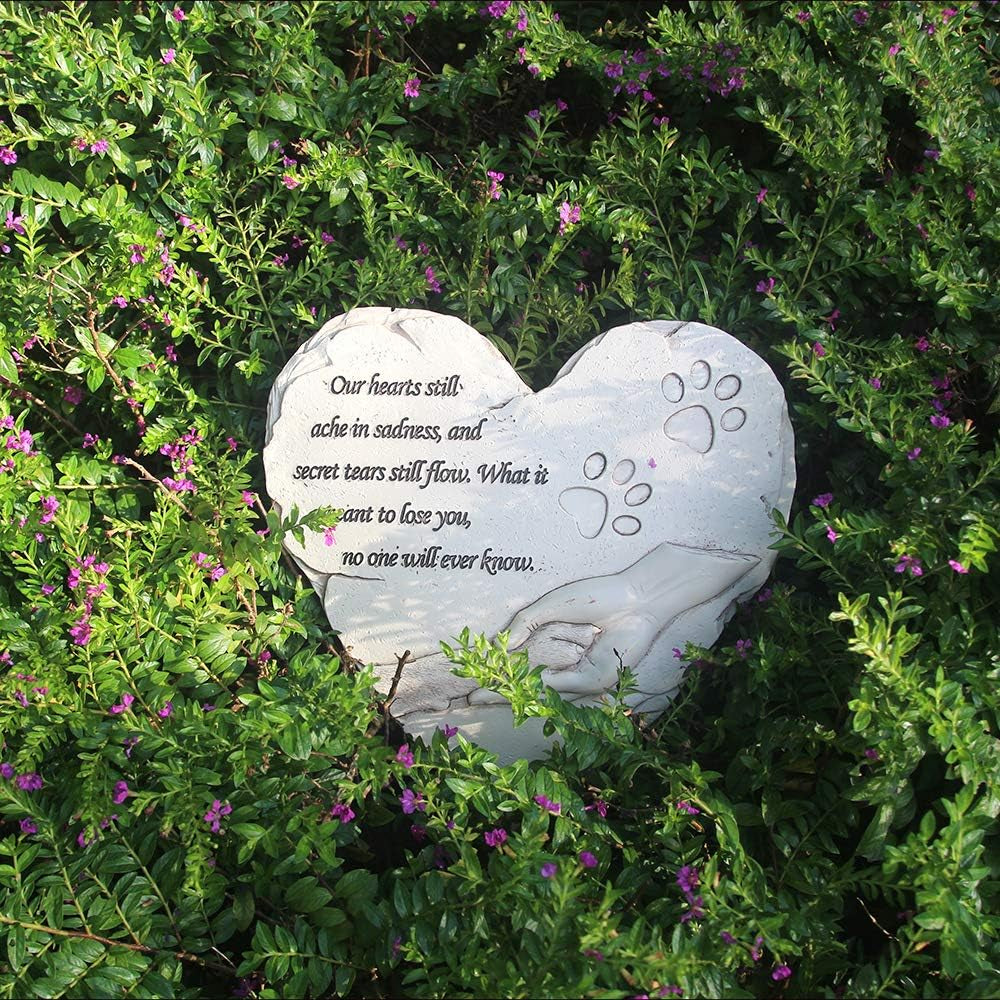 New York Dog Pet Memorial Stones, Hand-Painted Heart-Shaped Loss of Pet Dog Memorial Gifts with Sympathy Poem and Paw in Hand Design, (White)