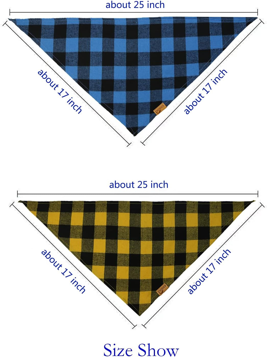 Dog Bandanas, Reversible Triangle Dog Scarf Accessories Christmas Bandanas for Small Medium Large Dogs Cats (Blue, Brown, Red and Ciel)