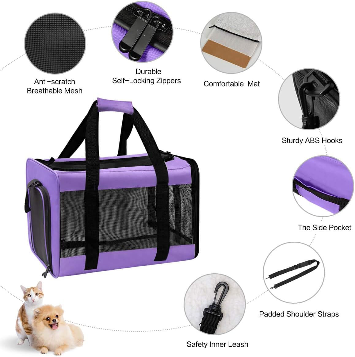 Large Cat Carriers Dog Carrier Pet Carrier for Large Cats Dogs Puppies up to 25 Lbs, Big Dog Carrier Soft Sided, Collapsible Travel Puppy Carrier - Large Purple