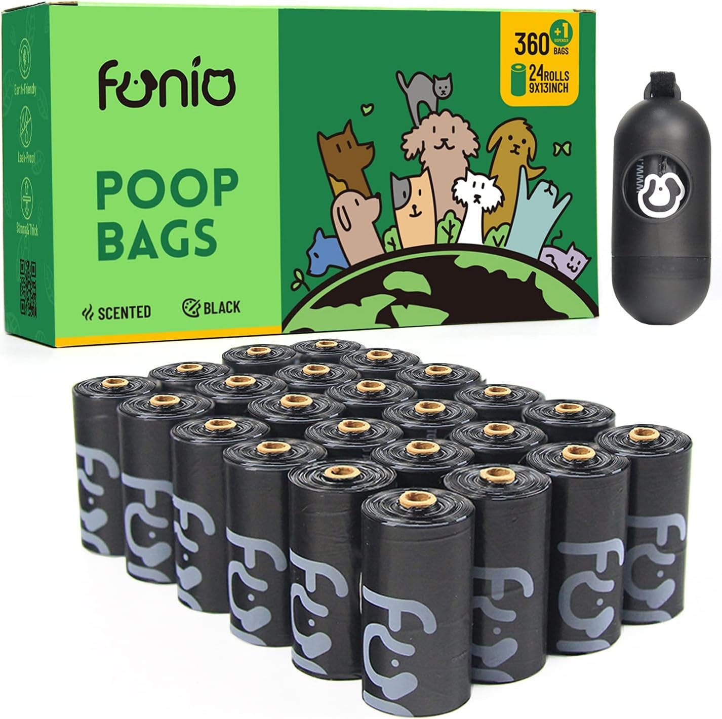 Scented Dog Poop Bag, Eco Friendly Poop Bags,360 Counts Dog Poop Bags with Dispenser,Black Dog Bags for Poop
