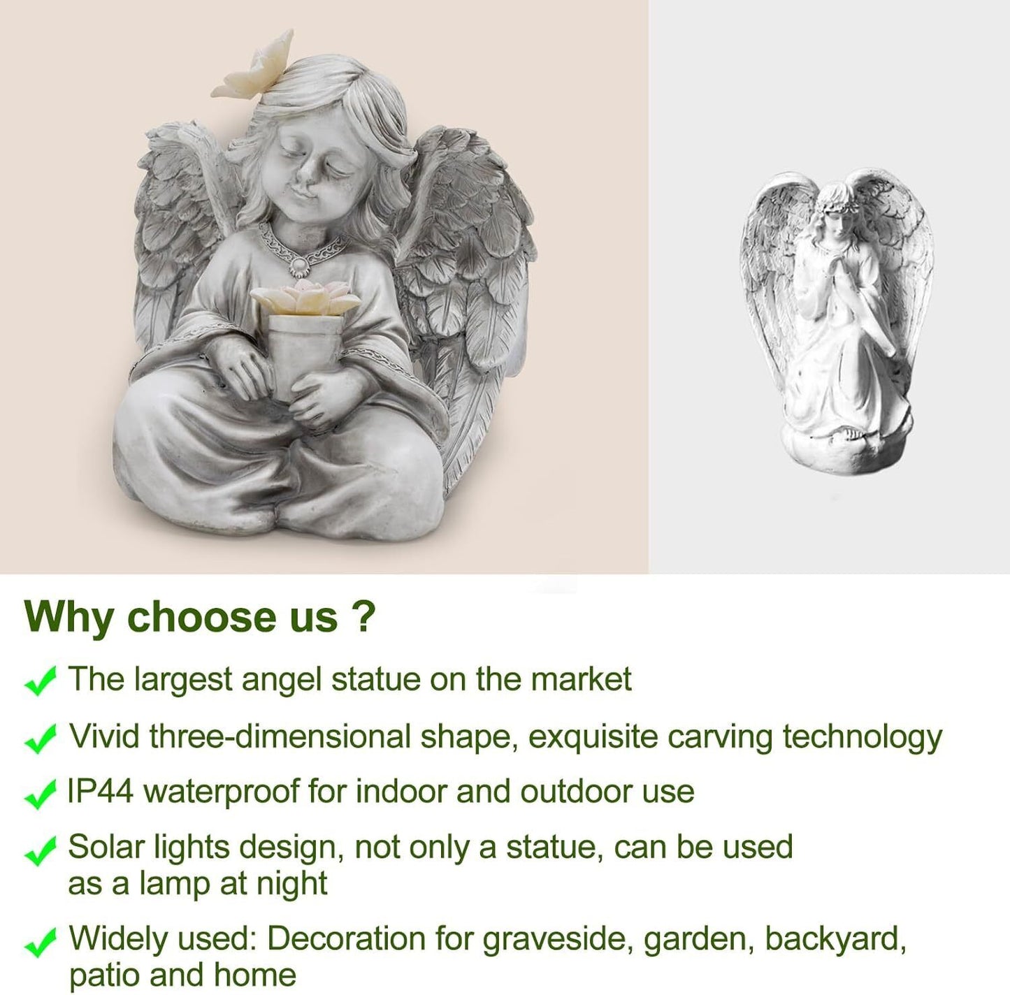 Angel Garden Statues for Outside, Solar Angels for Cemetery Grave, Outdoor An