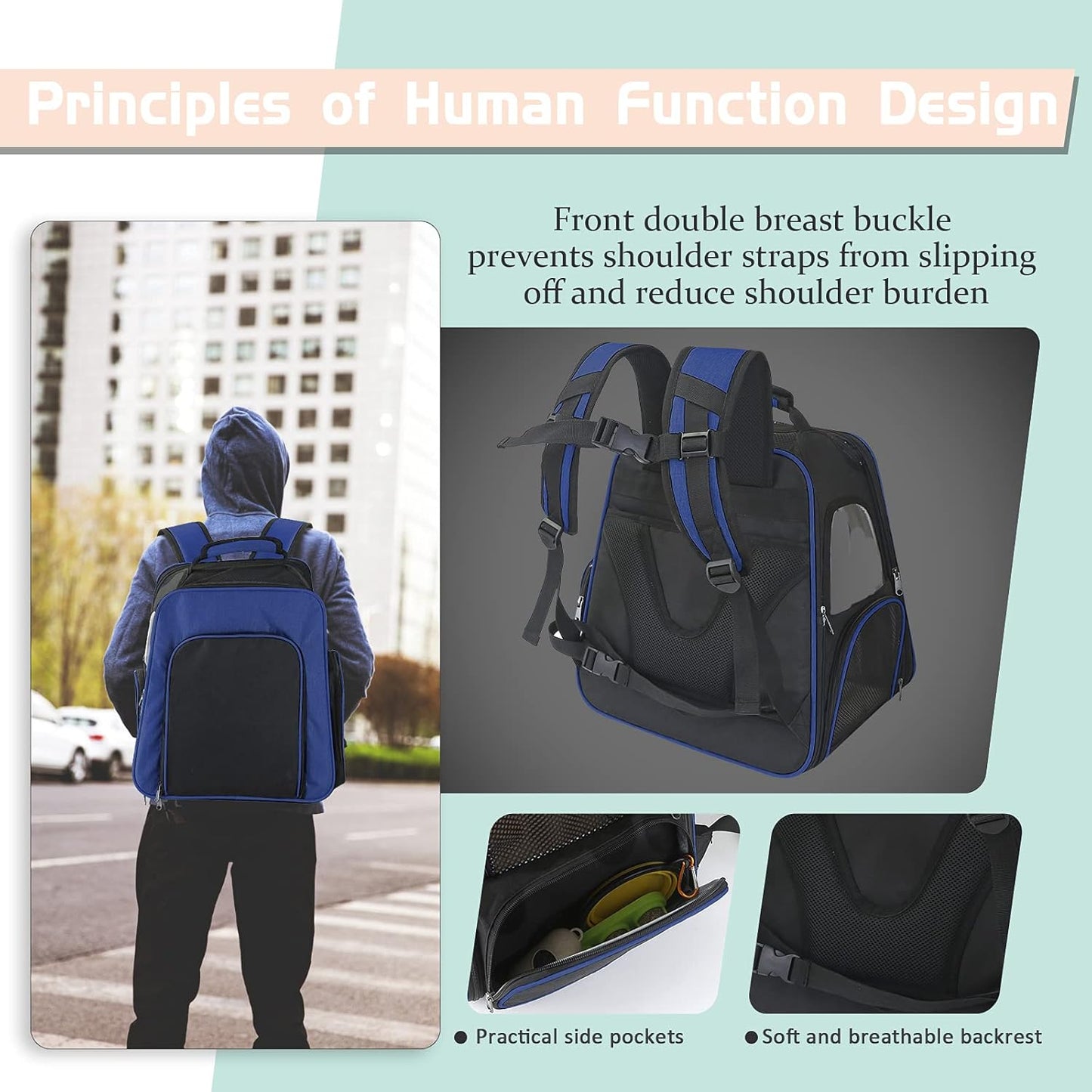 Pet Carrier Backpack, Airline Approved Cat Backpack, Carrier with Safety Strap and Zipper Buckle, Expandable with Breathable Mesh for Rabbits Puppies, Hold up to 20 Lbs
