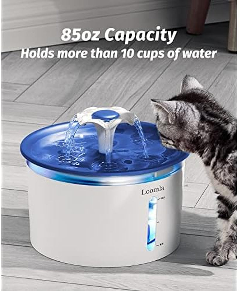 Cat Water Fountain, 85Oz/2.5L Pet Water Fountain Indoor, Automatic Dog Water Dispenser with Switchable LED Lights, 2 Replacement Filters for Cats, Dogs, Pets (Navy Blue), VC1471