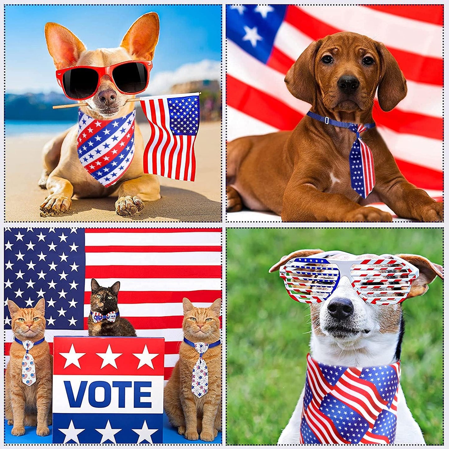 6 Pack American Flag 4Th of July Dog Bandana, Pet Dogs Triangle Bibs Scarf Bows and Ties, American Independence Day Memorial Day Flags Scarf Sets for Large, Medium, Small Dogs