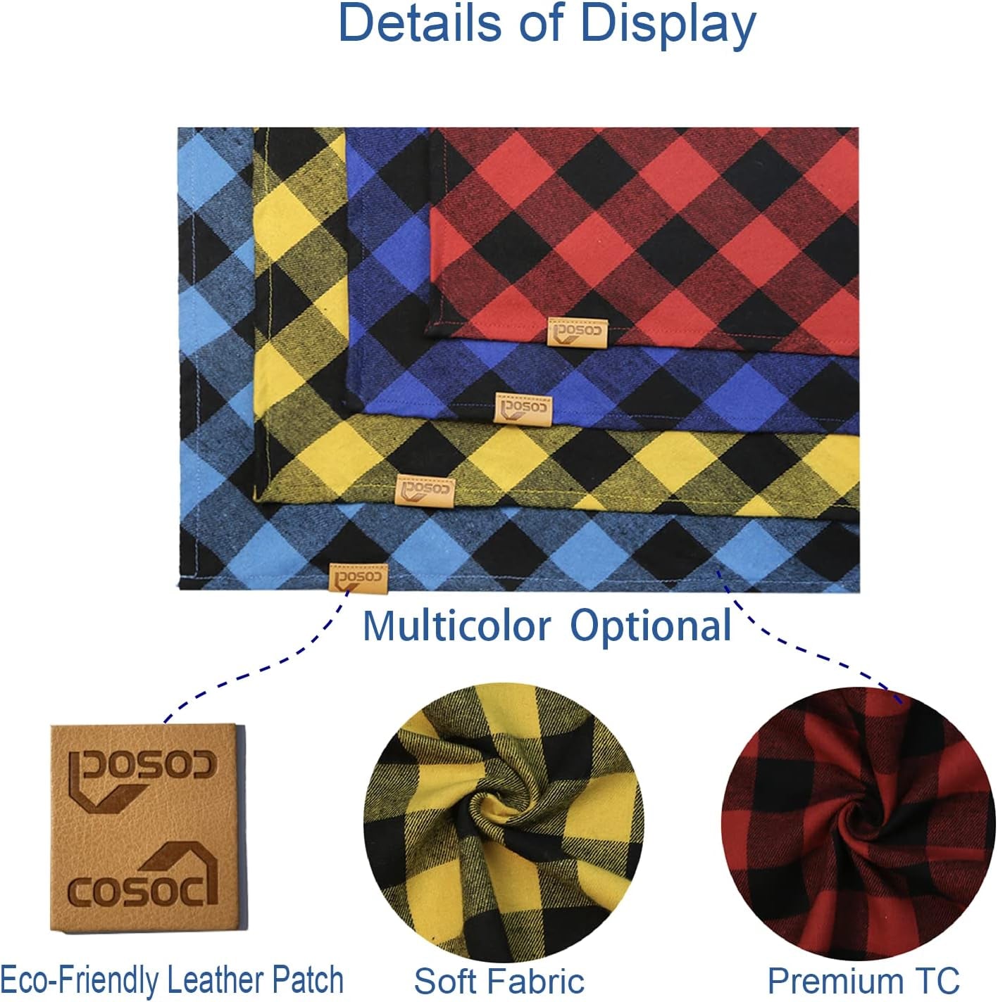 Dog Bandanas, Reversible Triangle Dog Scarf Accessories Christmas Bandanas for Small Medium Large Dogs Cats (Blue, Brown, Red and Ciel)