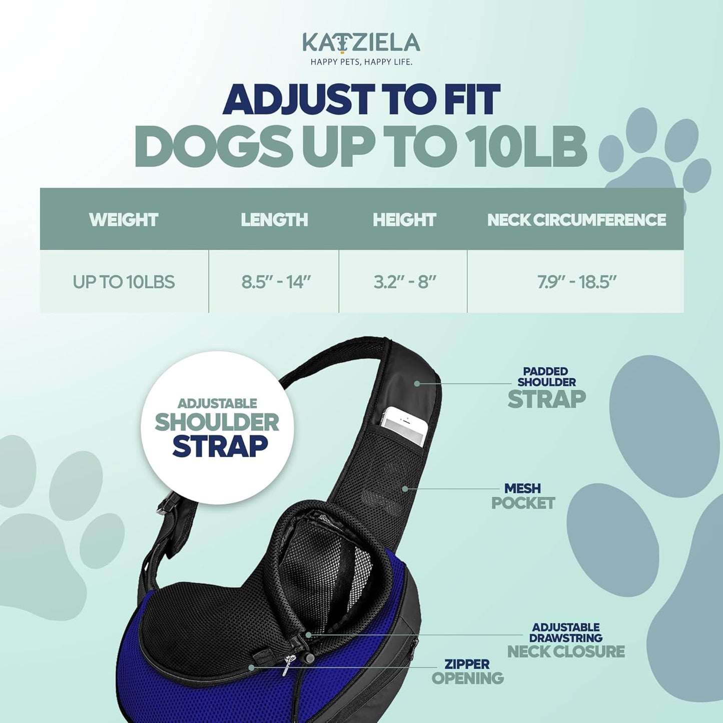 Expandable Pet Carrier Sling Bag - Small Dog, Puppy and Cat Carrier Front Shoulder Backpack W/Harness Strap - Carrying Pouch for ESA, Animal Travel - PU Leather Bottom, Mesh Pocket by (Blue)