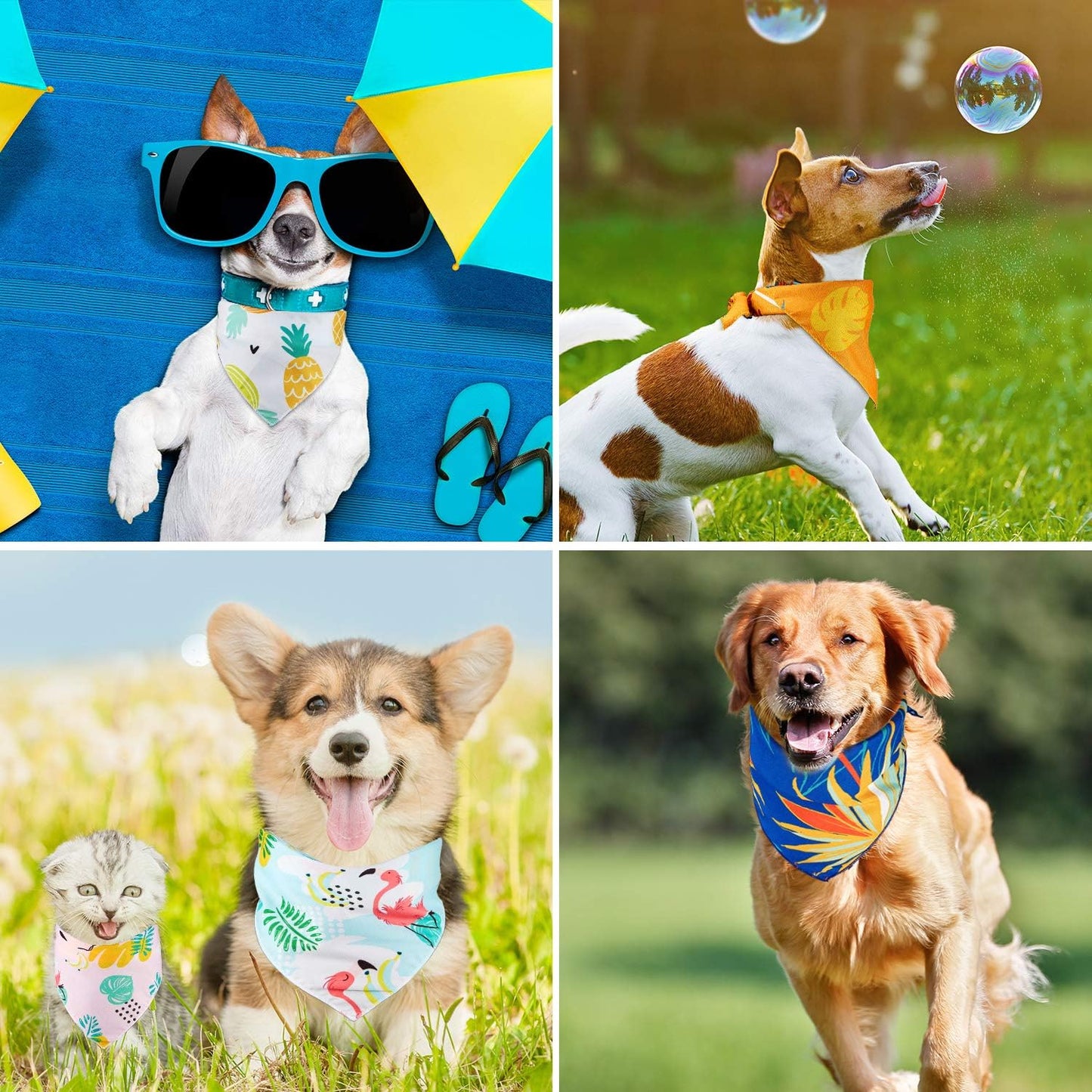 8 Pieces Summer Pet Bandanas Dog Triangle Summer Bandana Hawaiian Dog Scarf Triangle Bibs Adjustable Rainforest Fruit Flamingo Style for Small Large Pet(L)