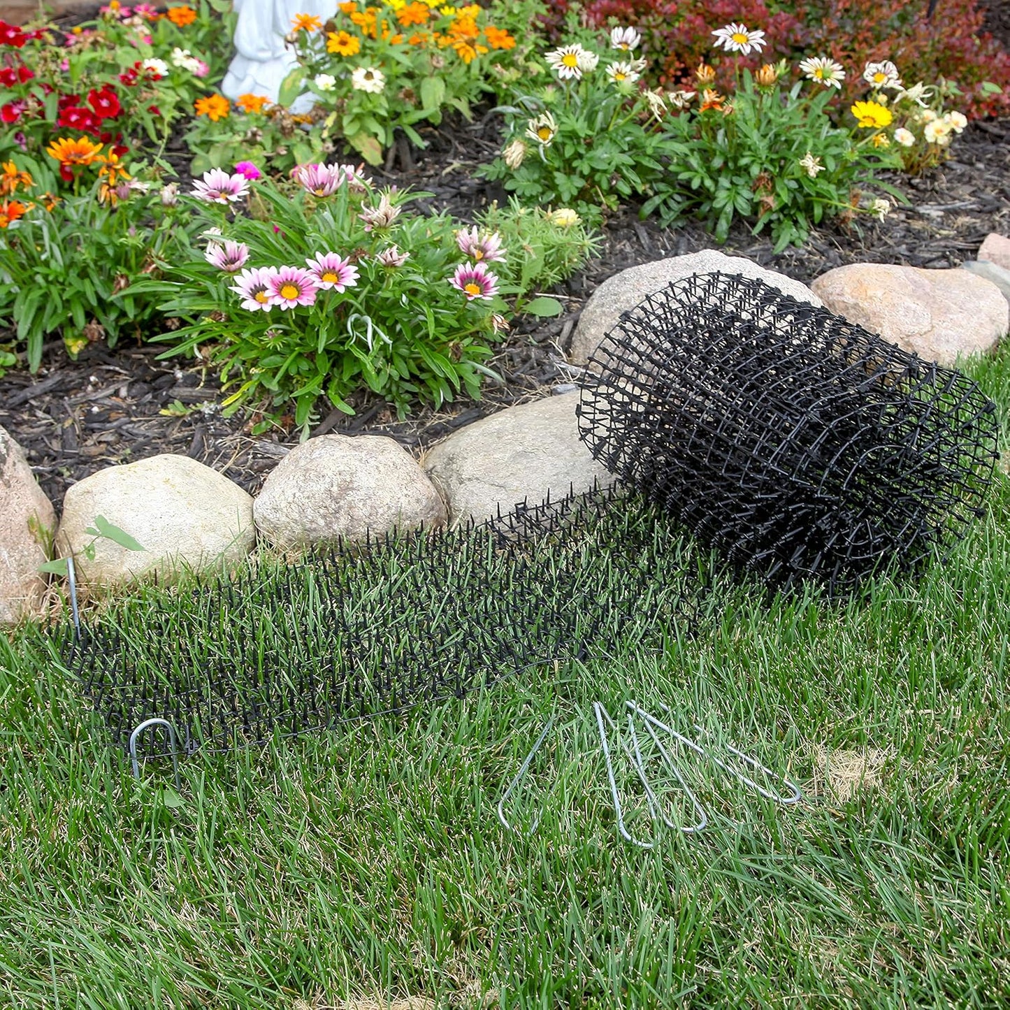 Cat Scat Mat with Spikes Digging Stopper (8 Ft.) Anti-Cat Network Cat Strips, Cat Deterrent Mat for Indoor and Outdoor with 6 Staples
