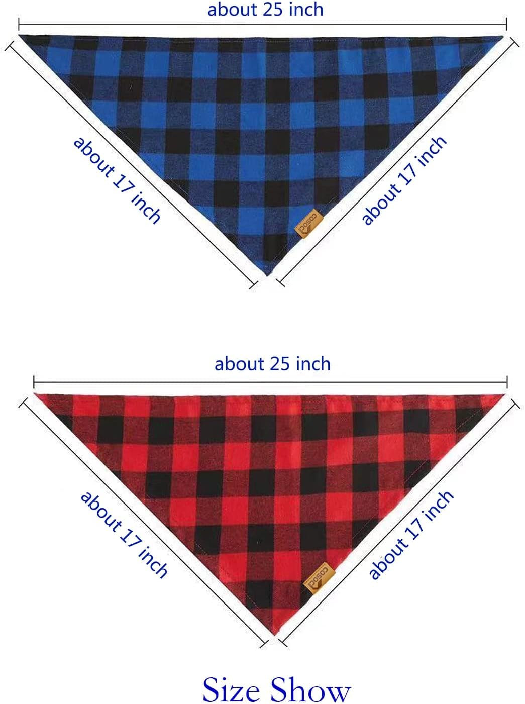 Dog Bandanas, Reversible Triangle Dog Scarf Accessories Christmas Bandanas for Small Medium Large Dogs Cats (Blue, Brown, Red and Ciel)