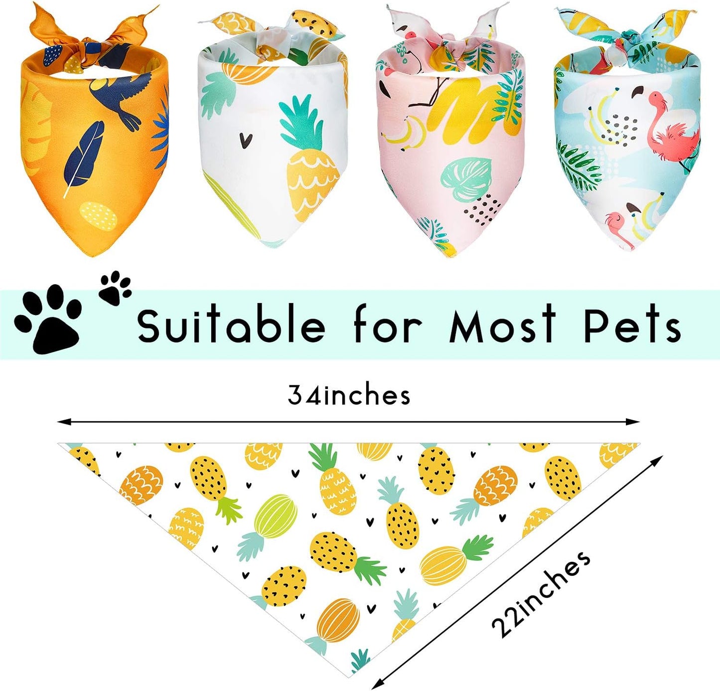 8 Pieces Summer Pet Bandanas Dog Triangle Summer Bandana Hawaiian Dog Scarf Triangle Bibs Adjustable Rainforest Fruit Flamingo Style for Small Large Pet(L)