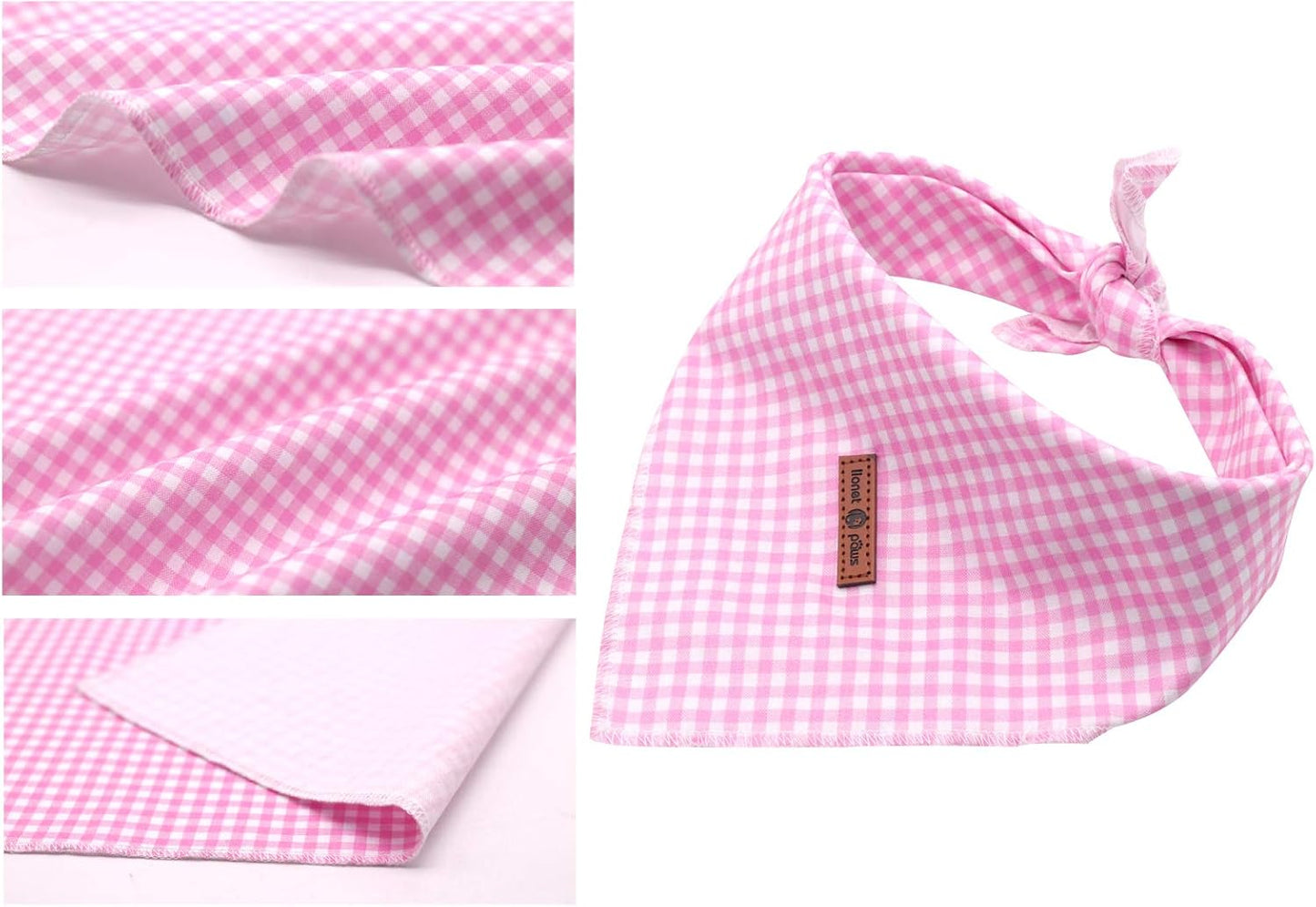 Dog Bandana Washable Cotton Handkerchief Scarf Triangle Bandana for Small Medium Large Dogs Pink Grid