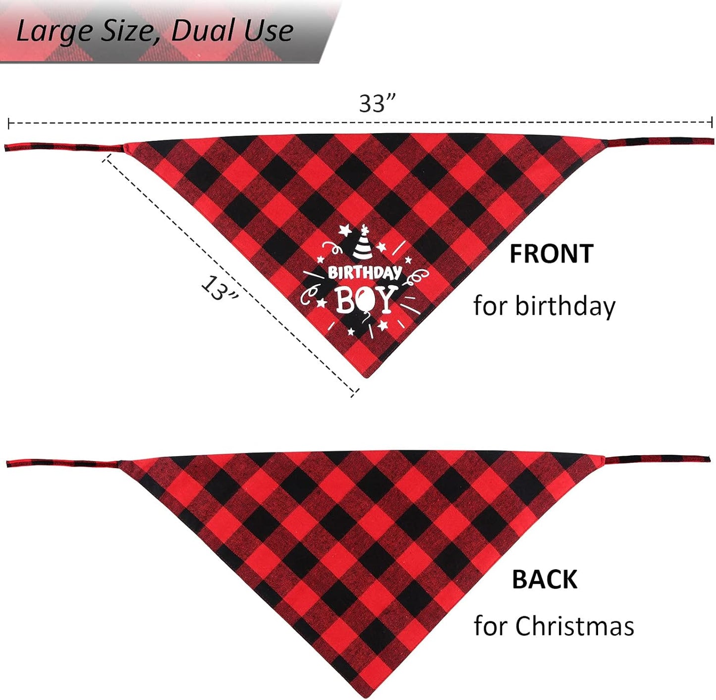 Dog Bandanas Dog Birthday Bandanas for Large Dogs 2 Strings Red Black Square Plaid Kerchief Scarf Bib for Medium Size Dog Small Puppy Cat Pet Christmas 1 Count Pack of 1