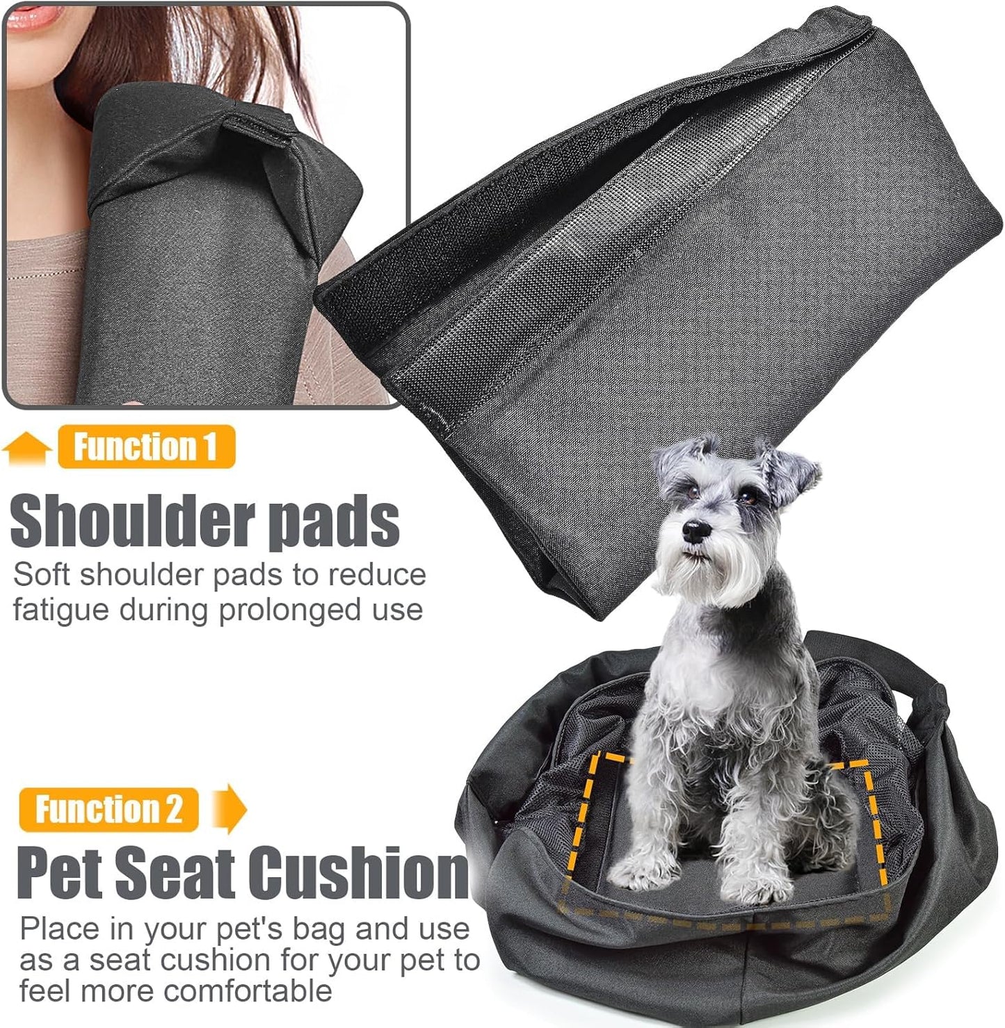 Dog Cat Sling Carrier Adjustable Padded Shoulder Strap with Zipper Pocket for Outdoor Travel (Black)