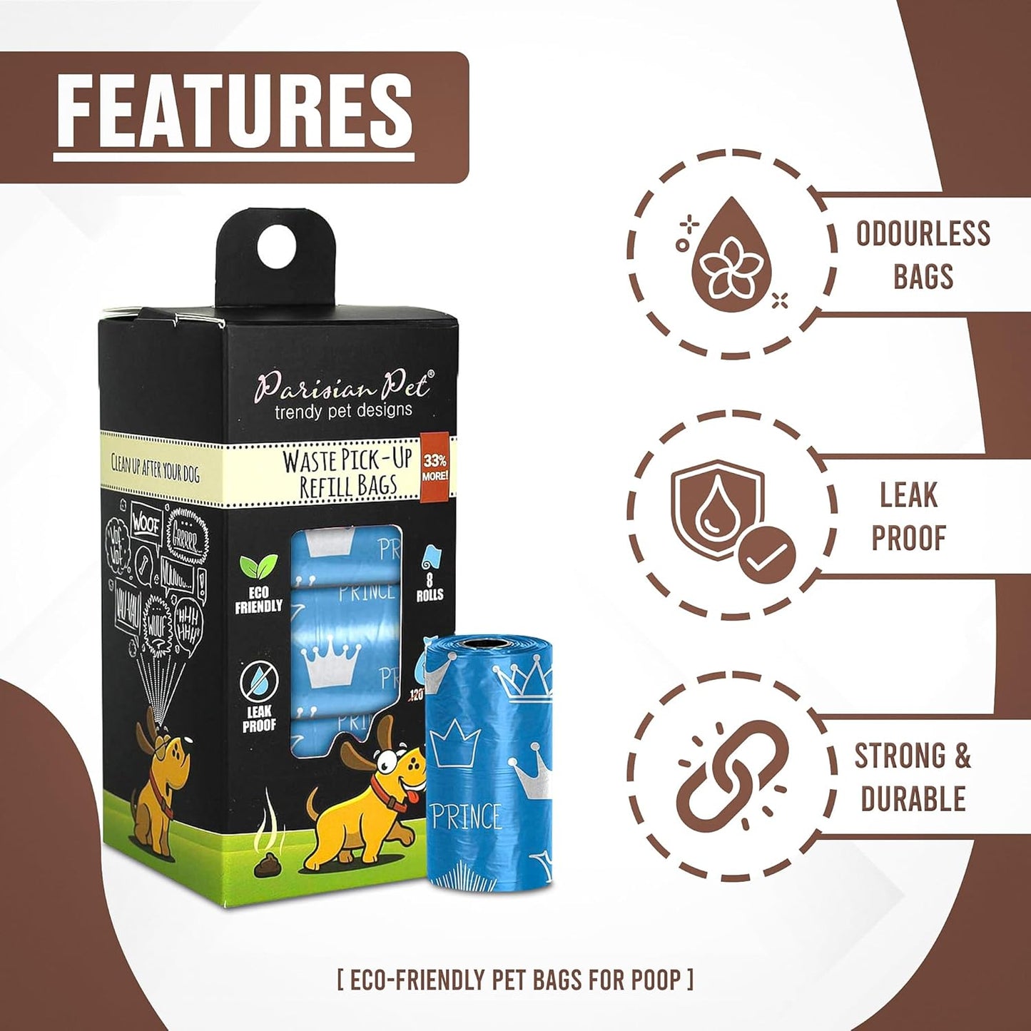 Ecofriendly Dog Poop Bags Rolls - 160 Count Unscented Poop Bags for Dogs - Leakproof, Extra Thick, 8 Dog Waste Bags Refill Rolls - Blue Doggie Poop Bags - Fits All Dispenser