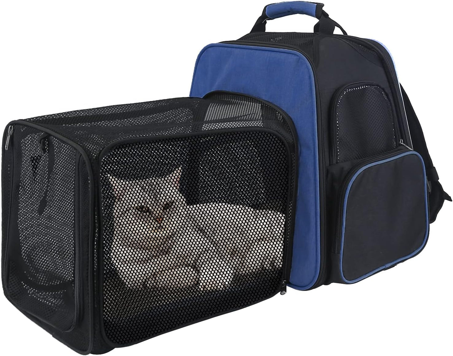 Pet Carrier Backpack, Airline Approved Cat Backpack, Carrier with Safety Strap and Zipper Buckle, Expandable with Breathable Mesh for Rabbits Puppies, Hold up to 20 Lbs