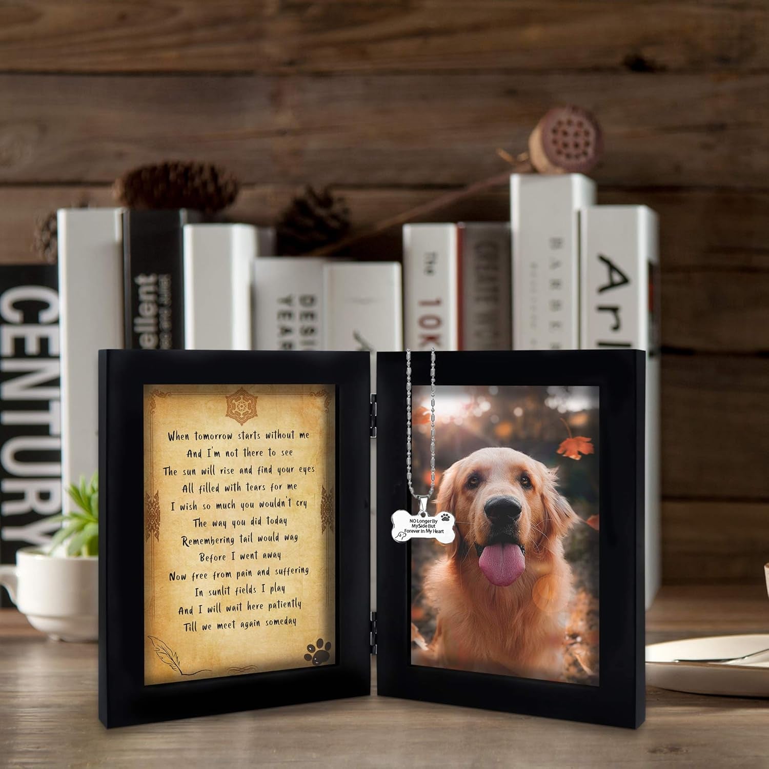 Pet Memorial Picture Frame - Solid Wood Dog Picture Frame and Dog Memorial Gifts - Pet Loss Gifts Dog Rememberance Frame Dog Frame Keepsake with Tomorrow Start without Me Poem (Black)