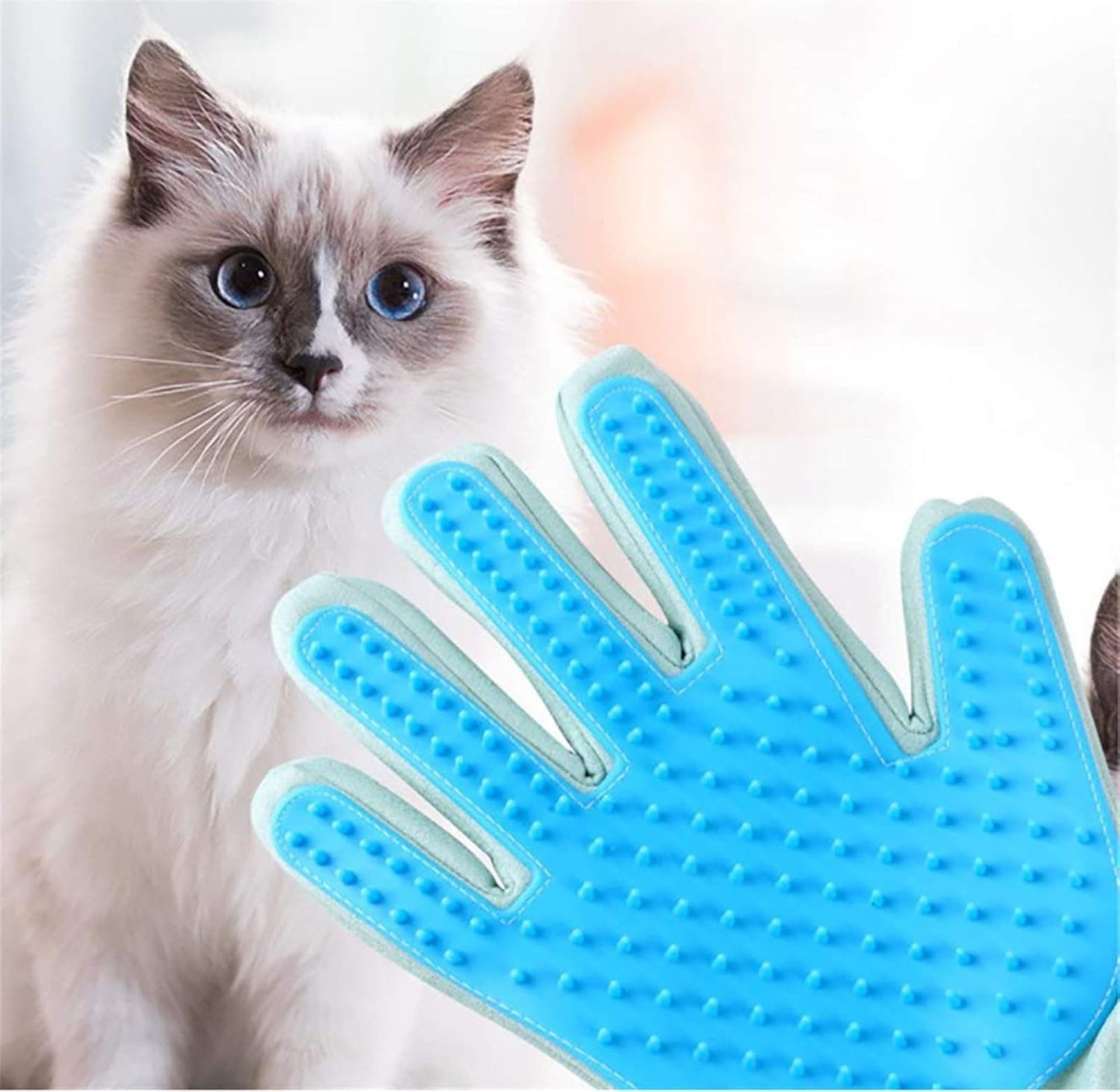 Pet Grooming Glove,Efficient Pet Hair Remover Mitt,Gentle Dusting Brush Gloves,Size Fit All Works for Dogs, Horses,Cats and Other Animals (1-Pair) (Sky Blue)