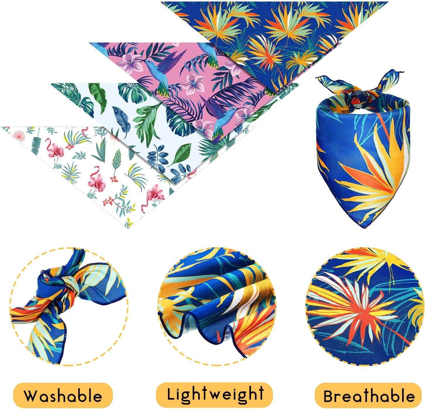 8 Pieces Summer Pet Bandanas Dog Triangle Summer Bandana Hawaiian Dog Scarf Triangle Bibs Adjustable Rainforest Fruit Flamingo Style for Small Large Pet(L)