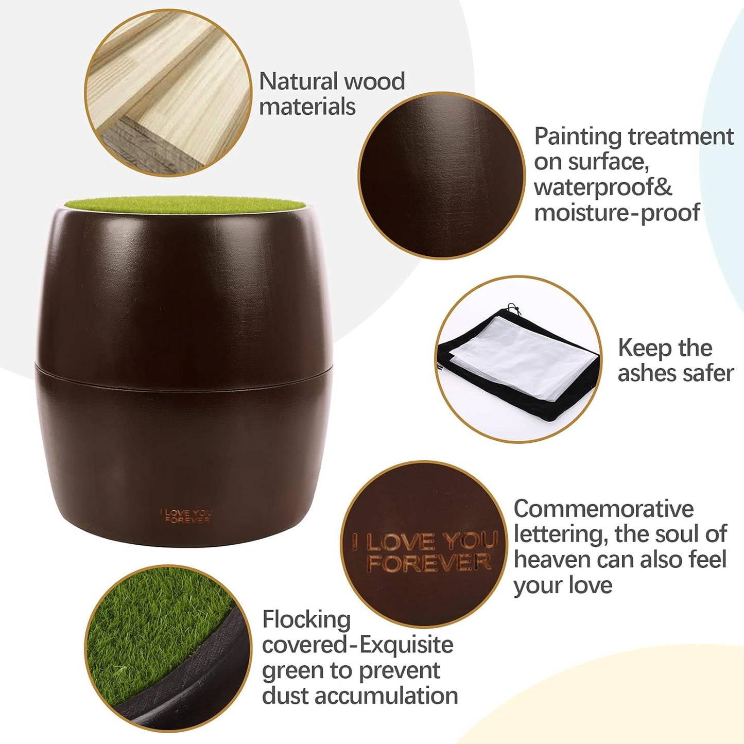 Round Natural Wood Pet Memorial Urn for Ashes,Dog Memorial Keepsake Box for Pet Lovers,Wooden Burial Urns Box for Small Medium Cats Dogs,Small Animal Funeral Cremation Urns,Funerary Caskets Supplies