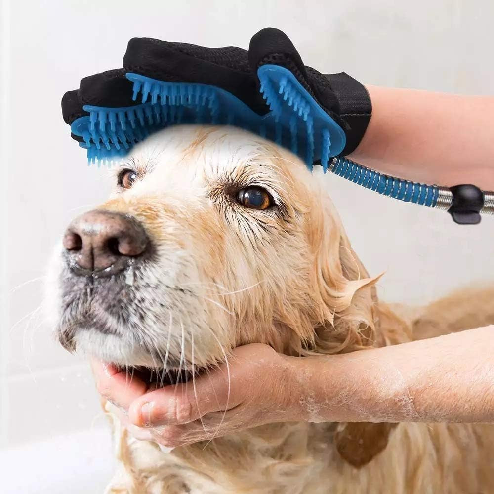 Pet Bathing Tool Dog Bathing Massaging Glove, Pet Hair Remover for Dog Bath with 3 Adapters Compatible Shower Bath Tub, Outdoor Garden (Blue, 8.2Feet/2.5M)