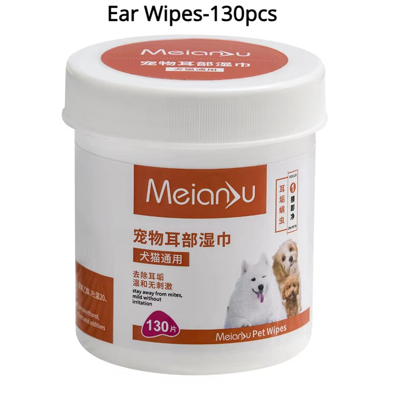 Pet Remove Dirt from Eyes and Ears Wipes, Dog and Cat Earwax, Clean Ears Odor Remover, Wet Tissue Cleaning Tools Supplies