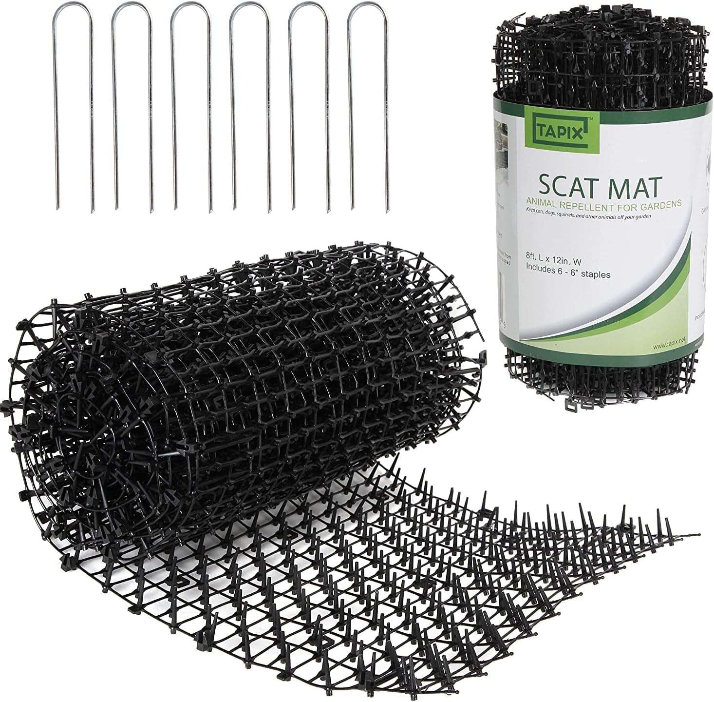 Cat Scat Mat with Spikes Digging Stopper (8 Ft.) Anti-Cat Network Cat Strips, Cat Deterrent Mat for Indoor and Outdoor with 6 Staples
