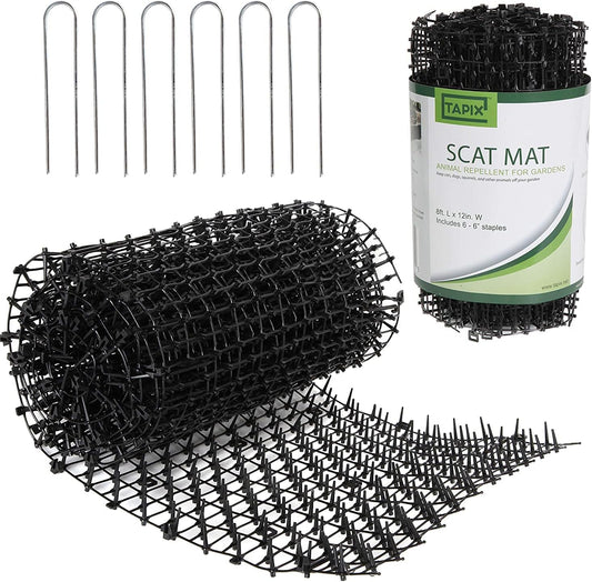 Cat Scat Mat with Spikes Digging Stopper (8 Ft.) Anti-Cat Network Cat Strips, Cat Deterrent Mat for Indoor and Outdoor with 6 Staples