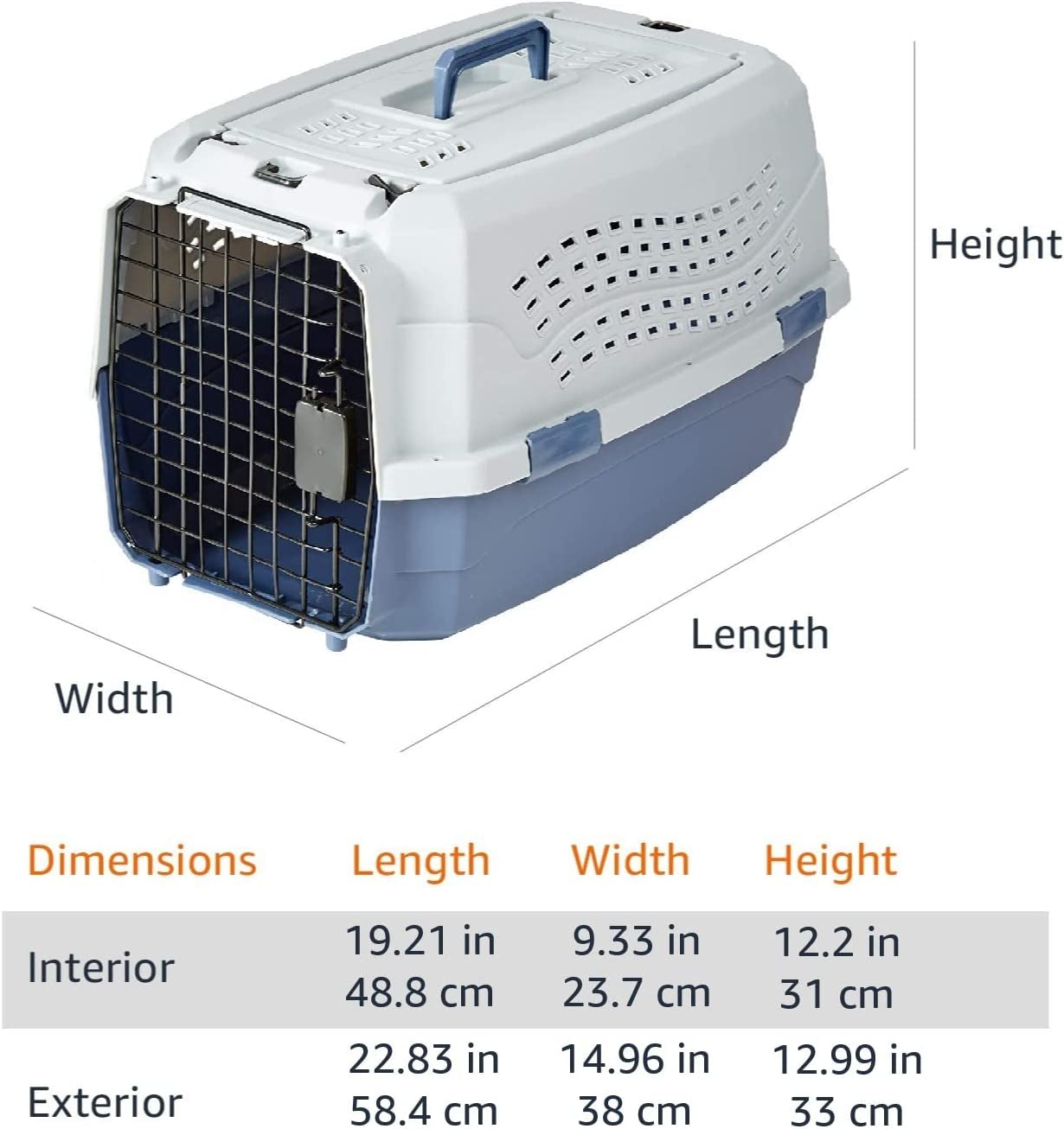 2-Door Top-Load Hard-Sided Dogs, Cats Pet Travel Carrier, Gray & Blue, 22.8"L X 15.0"W X 13.0"H