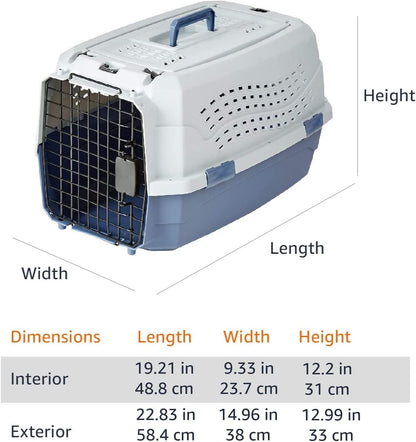2-Door Top-Load Hard-Sided Dogs, Cats Pet Travel Carrier, Gray & Blue, 22.8"L X 15.0"W X 13.0"H