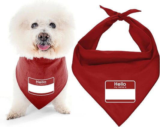 Dog Bandanas with Printed 'My Name Is' - Pet ID Tag Tie-On Adjustable, Polyester Dog Scarf for Small Dogs - Washable Triangle Dog Bib - Red Handkerchief for Pets - S