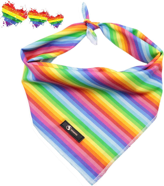 LGBTQ Dog Bandana Cotton Rainbow Washable Soft Dog Bibs Scarf, LGBT Pride Adjustable Kerchief Square Dog Bandanas for Small Large Dogs