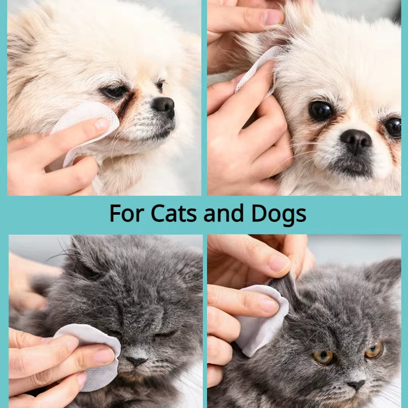 Pet Remove Dirt from Eyes and Ears Wipes, Dog and Cat Earwax, Clean Ears Odor Remover, Wet Tissue Cleaning Tools Supplies