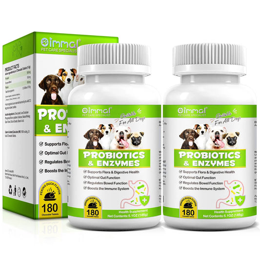 Probiotics with Enzymes Chewable Tablets for Dogs, 180P*2 Peking Duck Flavor - Supports Flora & Digestive Health | Relief from Constipation, Allergies - Digestive and Immune Support