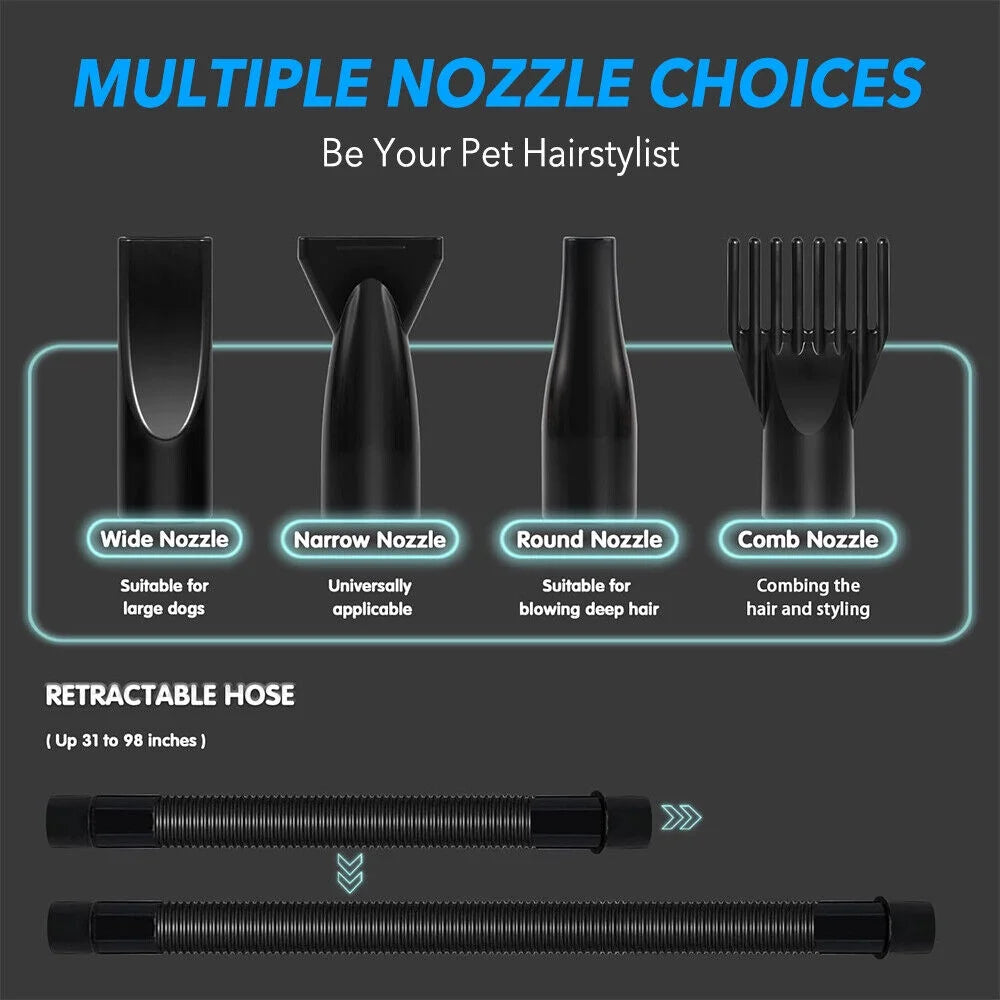 Dog-Hair-Dryer, 5.2HP/ 3800W High Velocity Pet Blow Dryer with Heater for Grooming, Speed Temperature Adjustable Dog Blower Grooming Dryer with 4 Nozzles