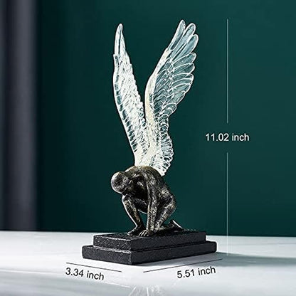 Modern Abstract Sculpture Resin Angel Statue Creative Home Decoration Living Room Decor Office Decor Accessories Wing Figurine Model Transparent Wings 3.34 Inch*5.51 Inch*11.02 Inch