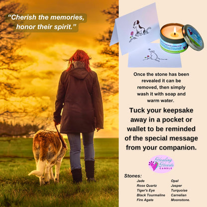 Pet Perennials Healing Hearts Dog Memorial Remembrance Soy Candle with Keepsake Stone (Embed) & Dog Pet Loss Sympathy Card